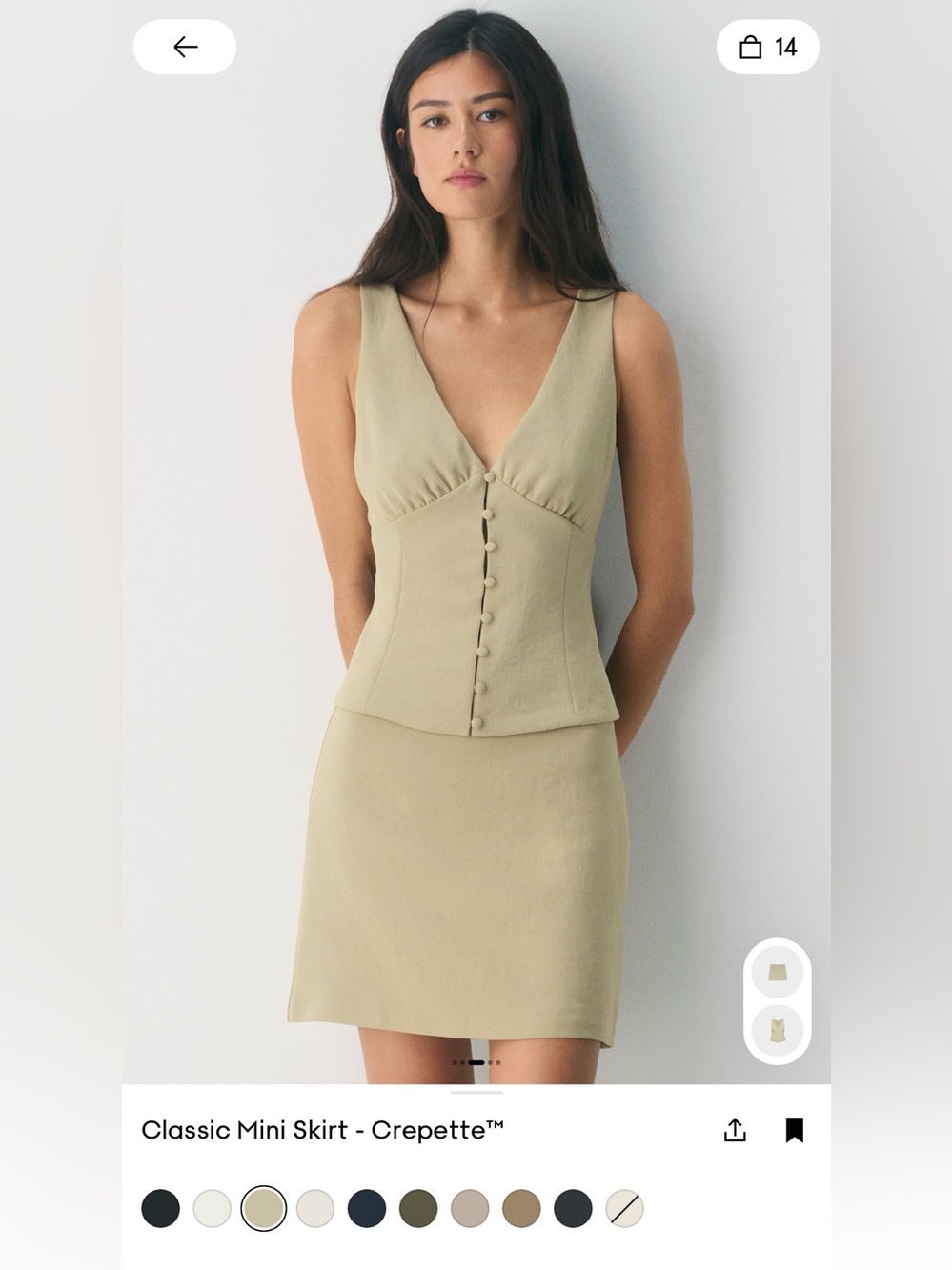 Aritzia Wilfred Crepette Mini Skirt – Martini Olive – Size 8 - Picture 8 of 12